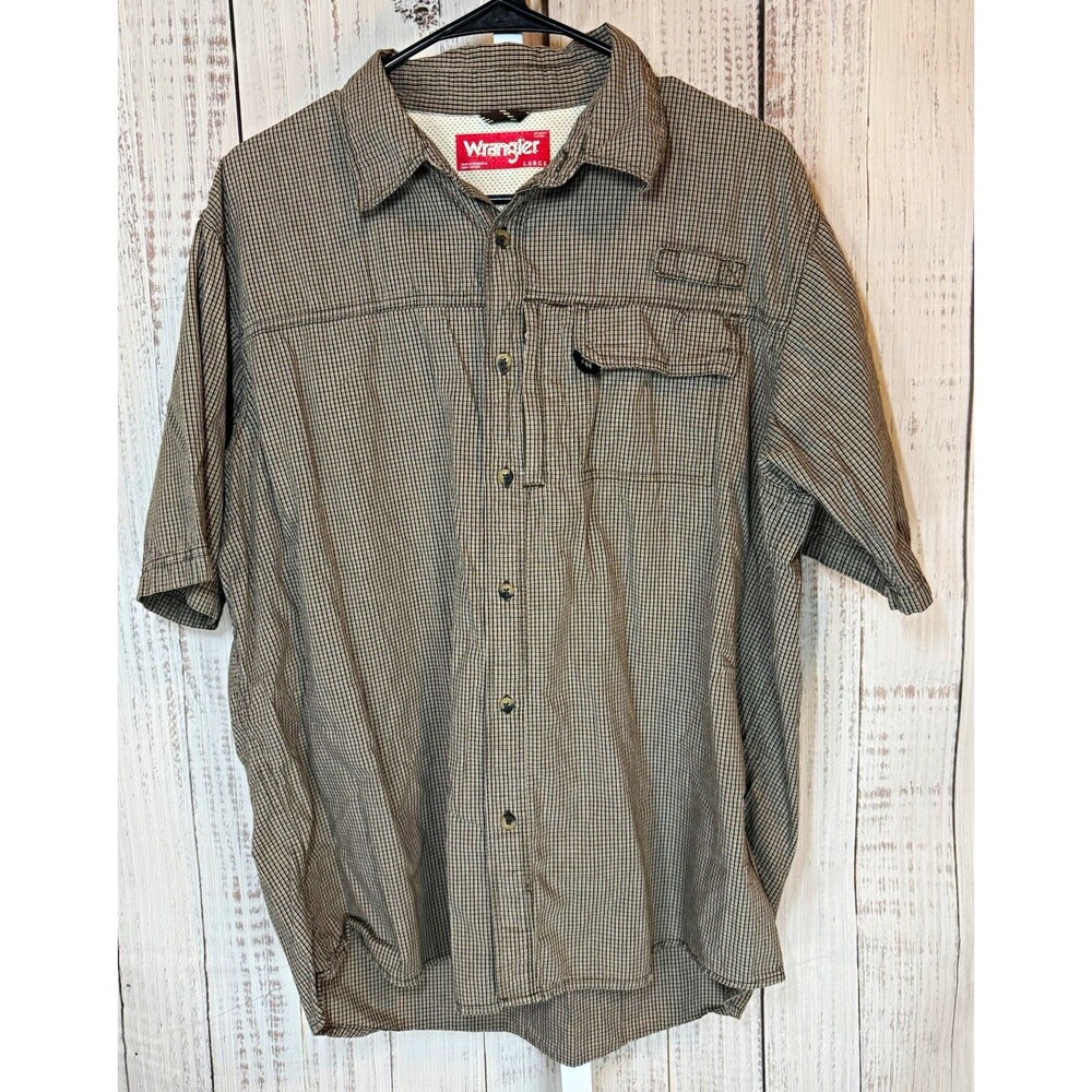 Wrangler Men’s Shirt L Short Sleeve Brown Check Cotton Button Up NSP4WWE